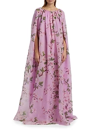 Cherry Blossom Chiffon Caftan Gown