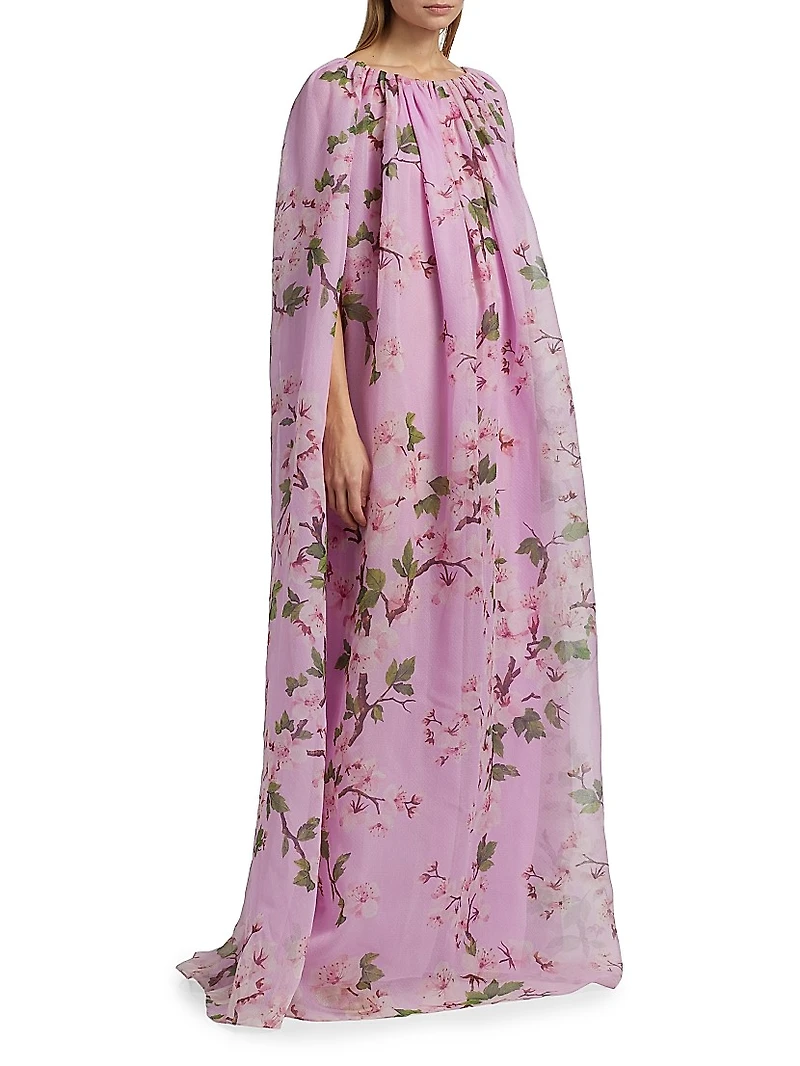 Cherry Blossom Chiffon Caftan Gown