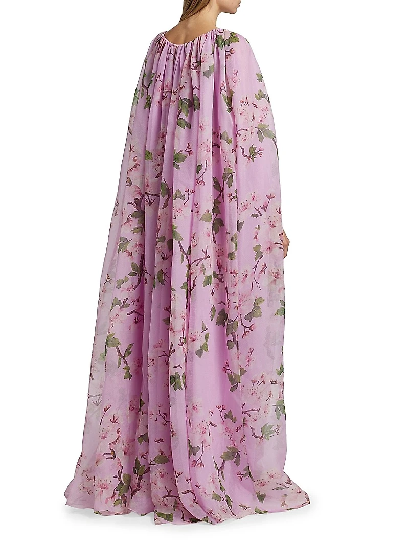 Cherry Blossom Chiffon Caftan Gown
