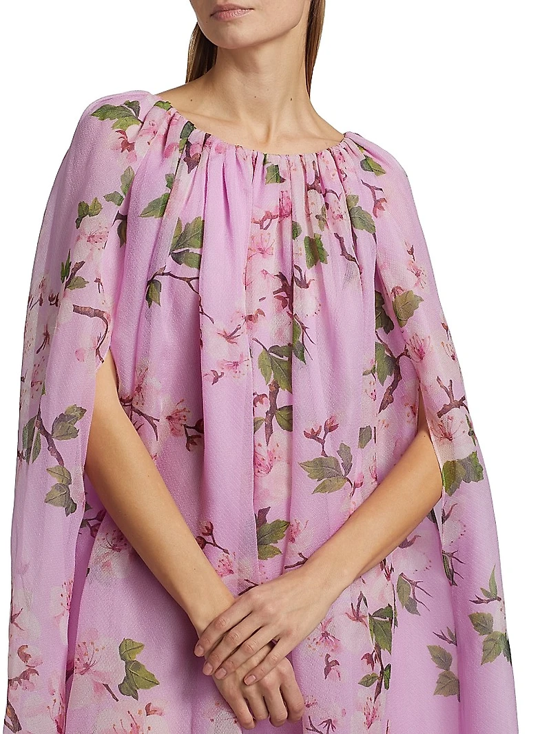 Cherry Blossom Chiffon Caftan Gown