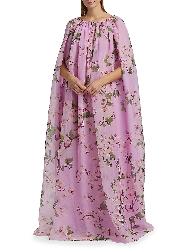 Cherry Blossom Chiffon Caftan Gown