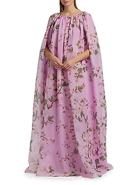 Cherry Blossom Chiffon Caftan Gown