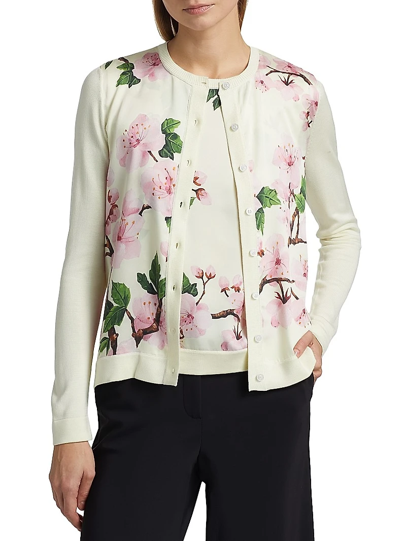 Cherry Blossom Silk-Blend Cardigan
