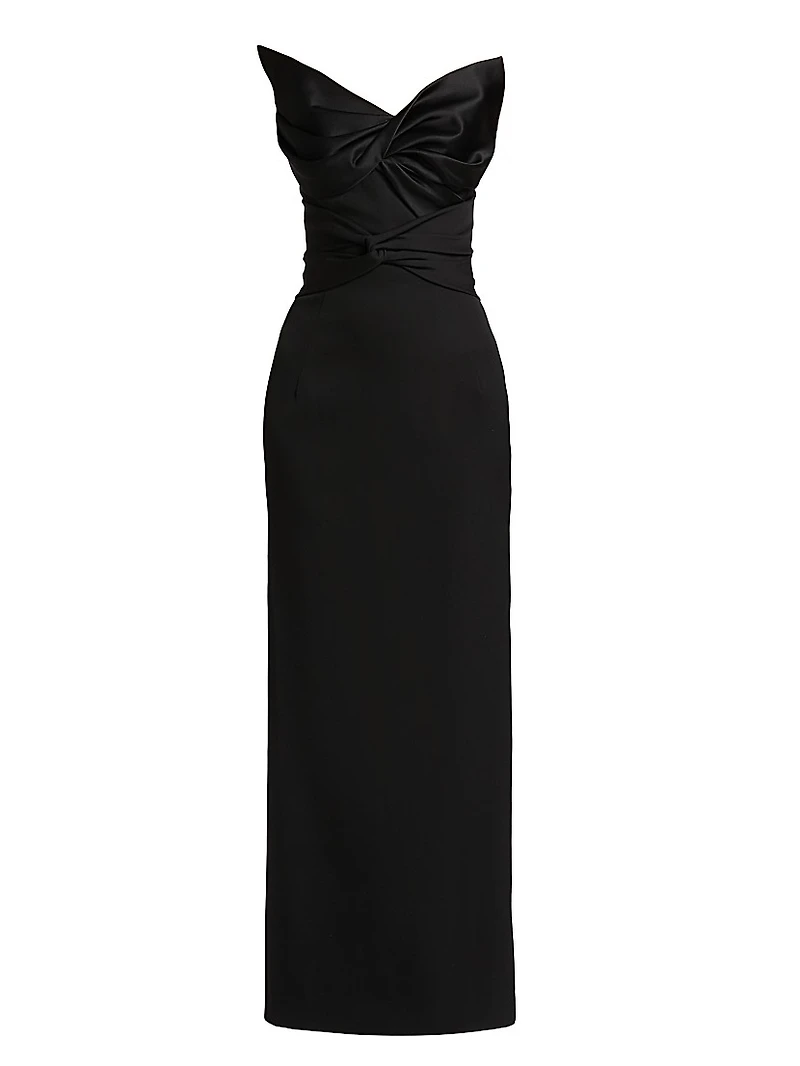 Bow Sleeveless Wool Column Gown