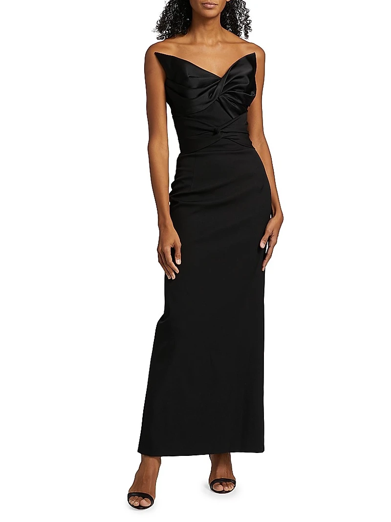 Bow Sleeveless Wool Column Gown