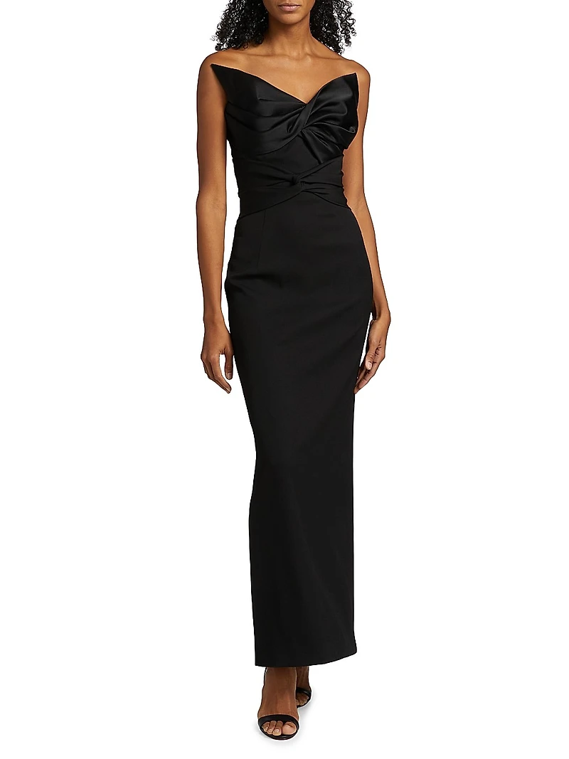 Bow Sleeveless Wool Column Gown