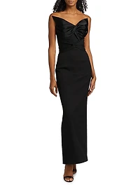 Bow Sleeveless Wool Column Gown