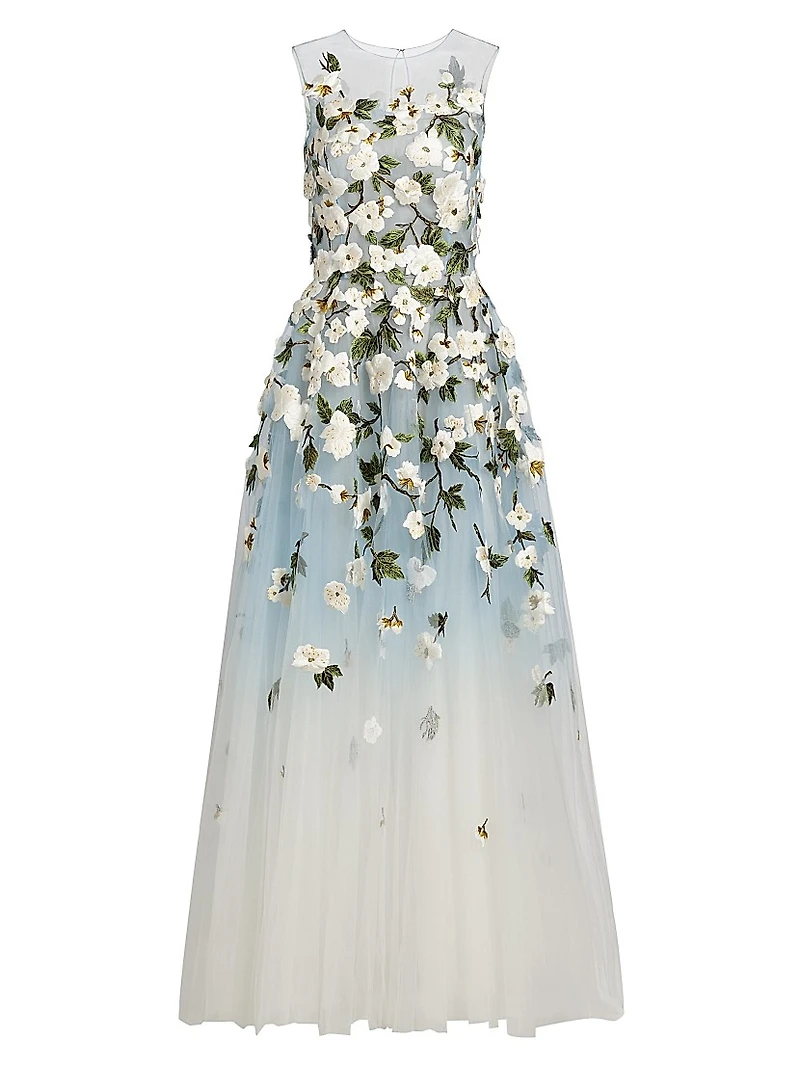 Ombré Cherry Blossom Illusion Tulle Gown
