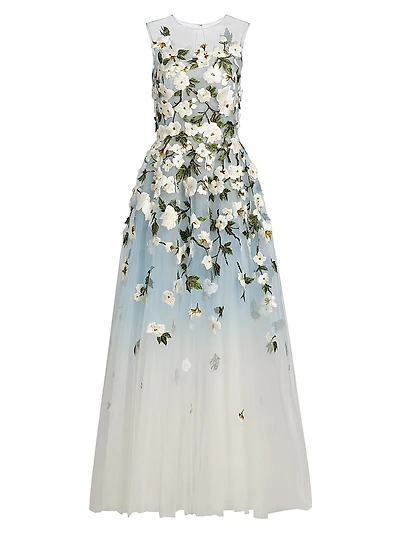 Ombré Cherry Blossom Illusion Tulle Gown