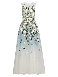 Ombré Cherry Blossom Illusion Tulle Gown