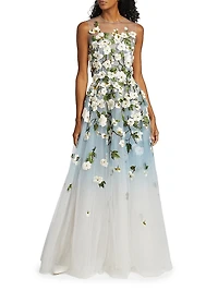 Ombré Cherry Blossom Illusion Tulle Gown