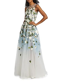 Ombré Cherry Blossom Illusion Tulle Gown