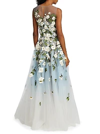 Ombré Cherry Blossom Illusion Tulle Gown