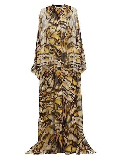 Abstract Butterfly Silk Chiffon Caftan Gown