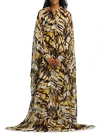 Abstract Butterfly Silk Chiffon Caftan Gown