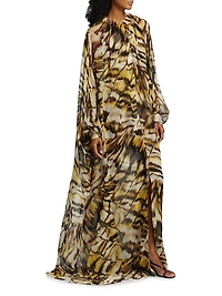 Abstract Butterfly Silk Chiffon Caftan Gown