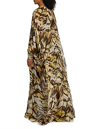Abstract Butterfly Silk Chiffon Caftan Gown