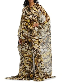 Abstract Butterfly Silk Chiffon Caftan Gown