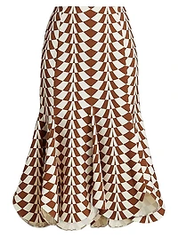Geo Double-Face Wool Flounce Midi-Skirt