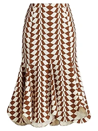 Geo Double-Face Wool Flounce Midi-Skirt