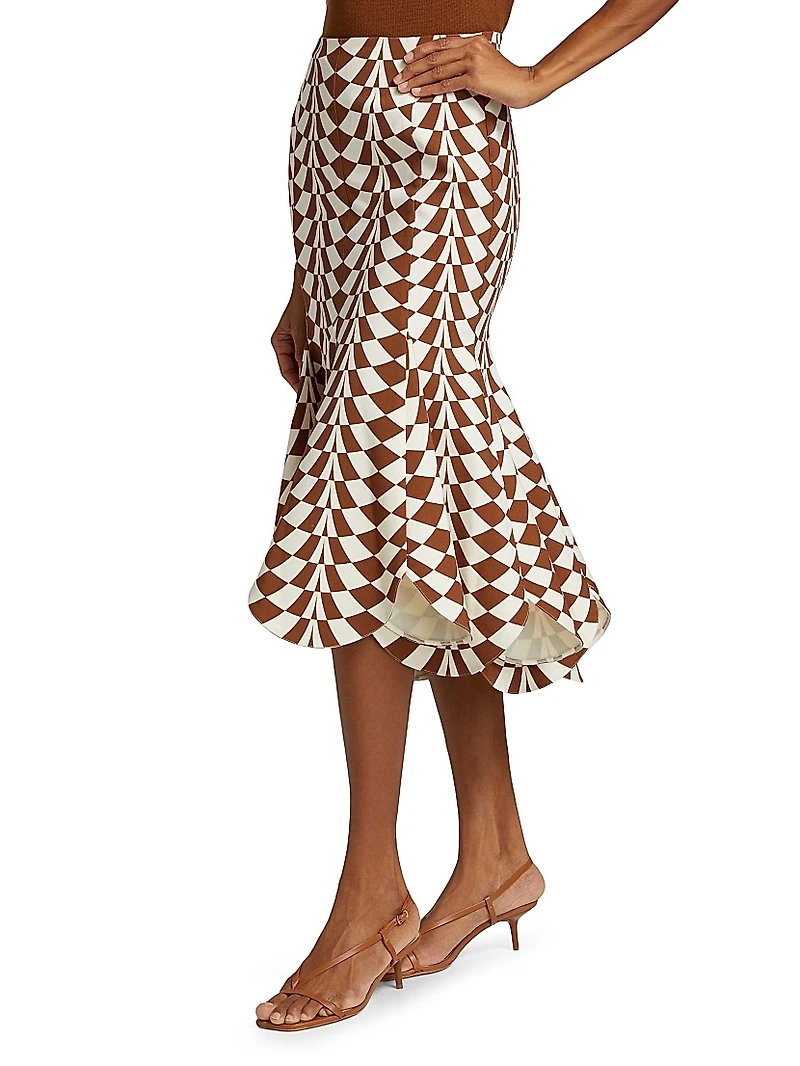 Geo Double-Face Wool Flounce Midi-Skirt