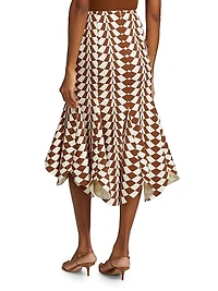 Geo Double-Face Wool Flounce Midi-Skirt