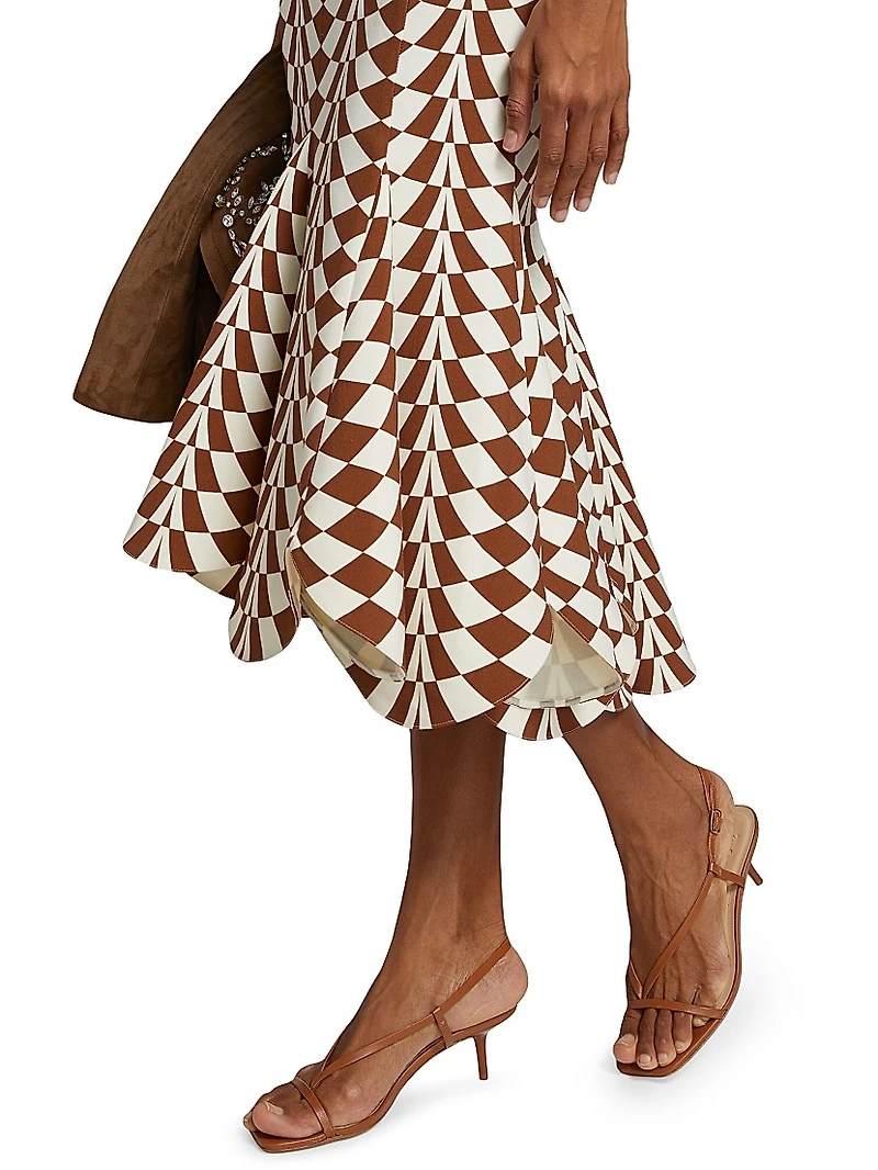 Geo Double-Face Wool Flounce Midi-Skirt