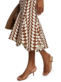 Geo Double-Face Wool Flounce Midi-Skirt
