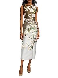 Ombré Cherry Blossom Jacquard Midi-Dress