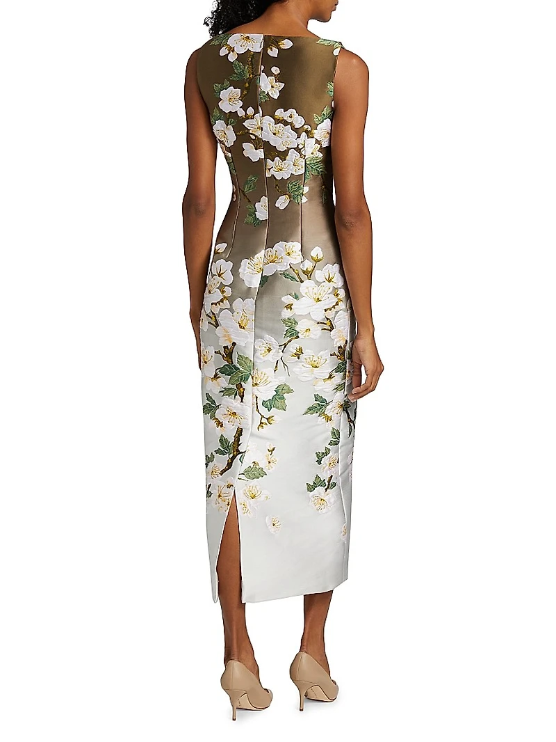 Ombré Cherry Blossom Jacquard Midi-Dress