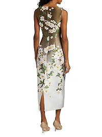 Ombré Cherry Blossom Jacquard Midi-Dress