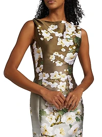 Ombré Cherry Blossom Jacquard Midi-Dress