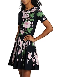 Cherry Blossom Pleated Jacquard Dress