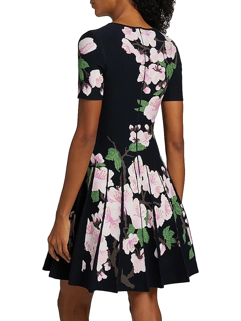 Cherry Blossom Pleated Jacquard Dress