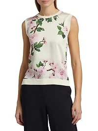 Cherry Blossom Silk-Blend Sleeveless Top