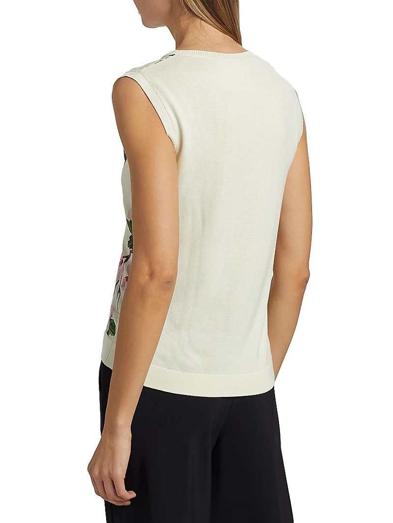 Cherry Blossom Silk-Blend Sleeveless Top