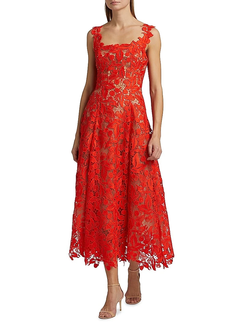 Cherry Guipure Lace Cocktail Dress