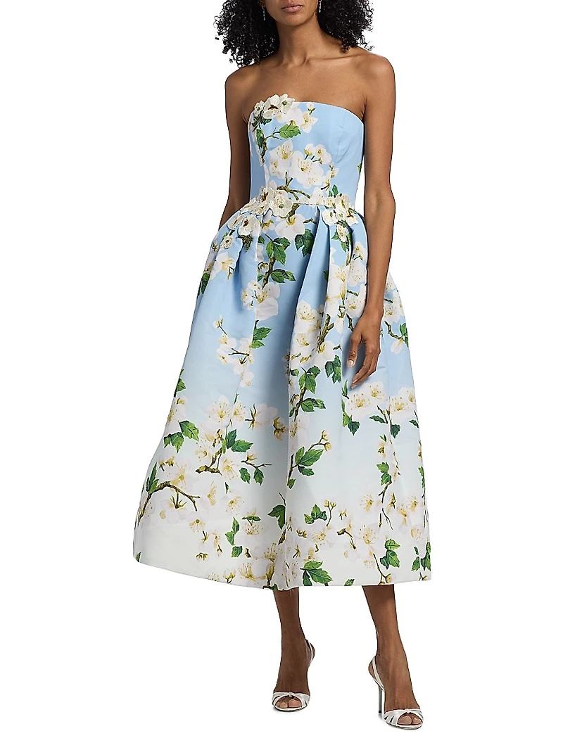 Cherry Blossom Ombrê Strapless Cocktail Dress