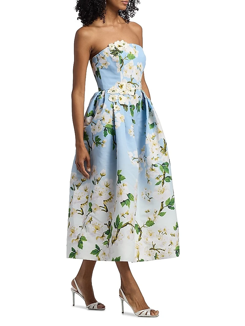 Cherry Blossom Ombrê Strapless Cocktail Dress