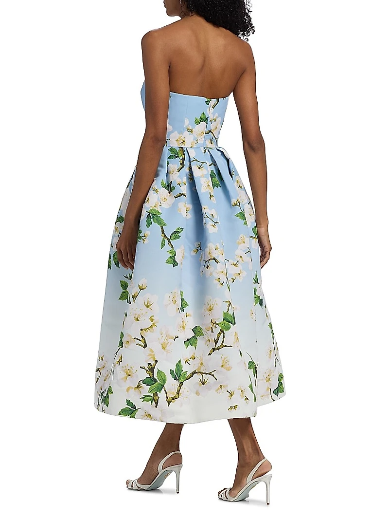 Cherry Blossom Ombrê Strapless Cocktail Dress