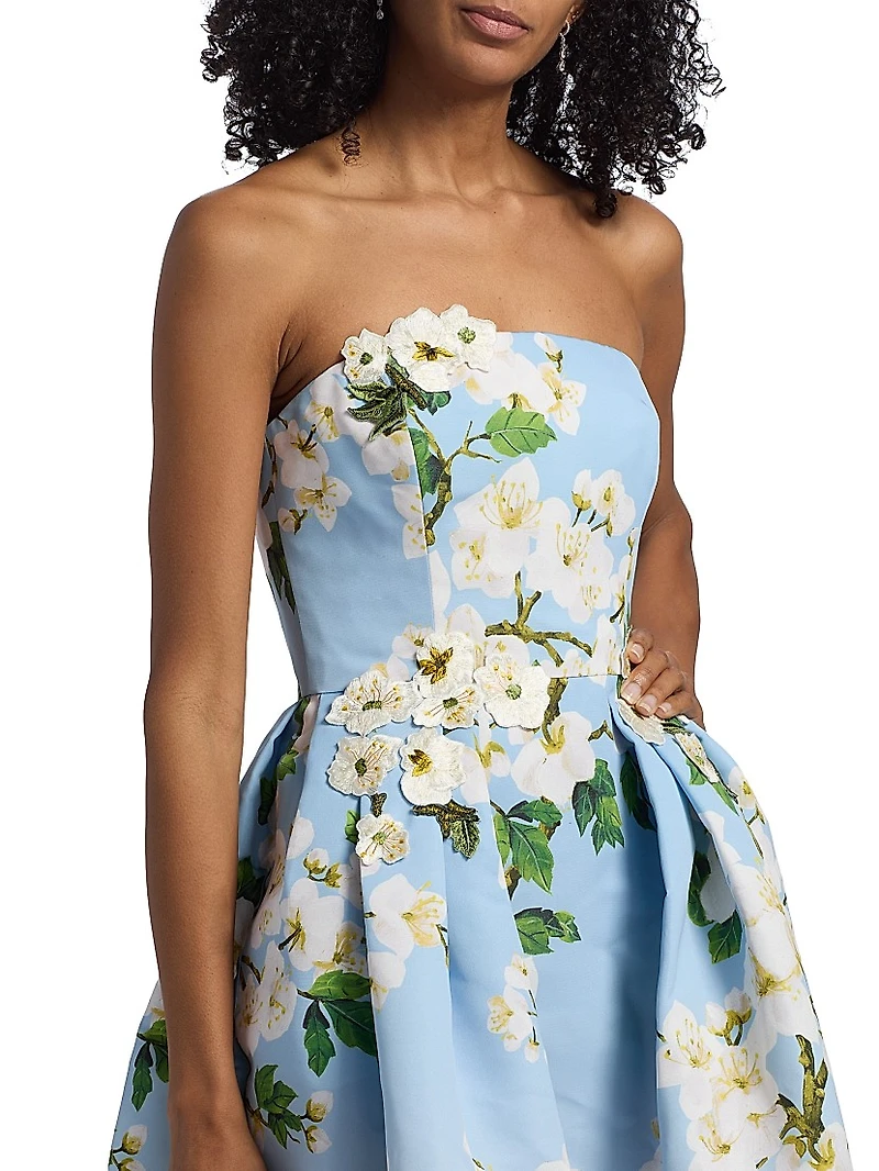 Cherry Blossom Ombrê Strapless Cocktail Dress