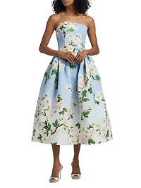 Cherry Blossom Ombrê Strapless Cocktail Dress