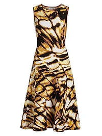 Butterfly Jacquard-Knit Crewneck Midi-Dress