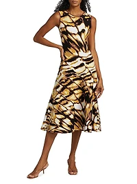 Butterfly Jacquard-Knit Crewneck Midi-Dress