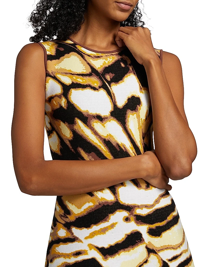 Butterfly Jacquard-Knit Crewneck Midi-Dress