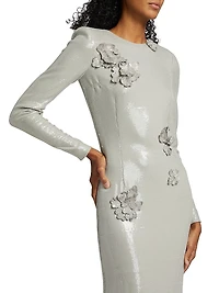 Embellished Sequin Cherry Blossom Trumpet-Hem Gown