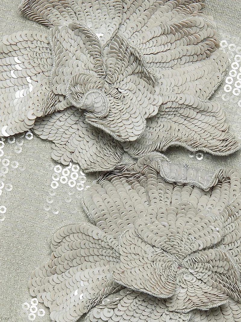 Embellished Sequin Cherry Blossom Trumpet-Hem Gown