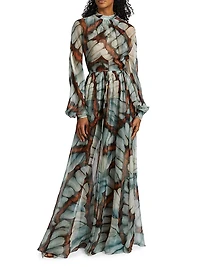 Butterfly Chiffon Long-Sleeve Gown