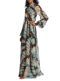 Butterfly Chiffon Long-Sleeve Gown