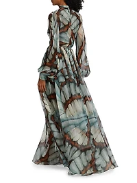 Butterfly Chiffon Long-Sleeve Gown